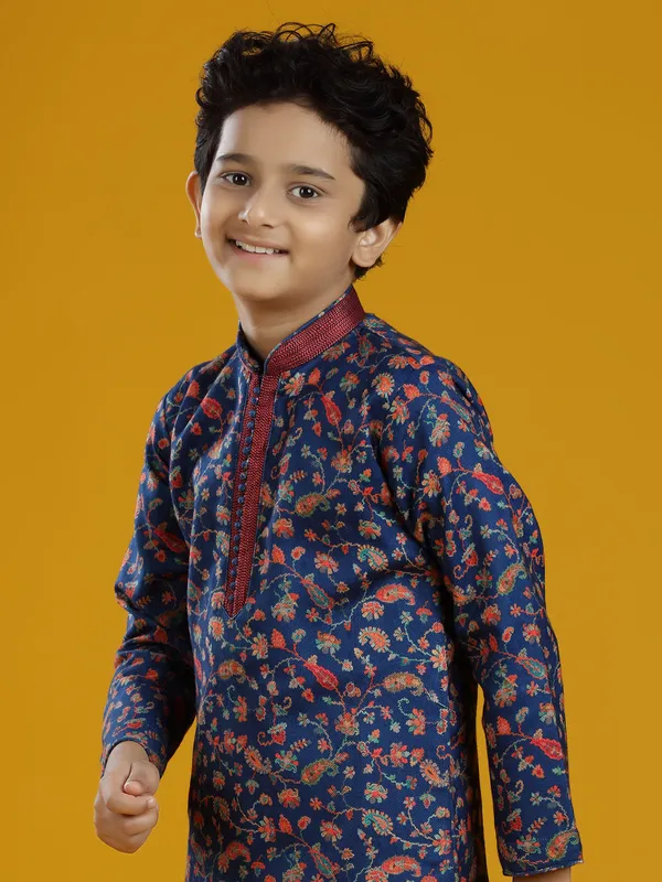 Royal blue festive wear pashmina silk kurta suit for boys