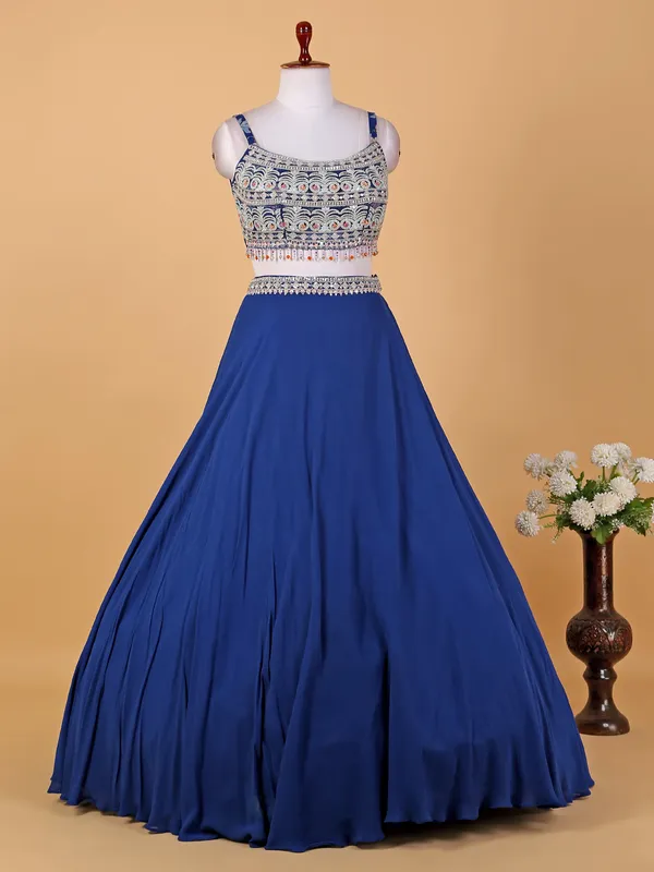 Royal blue georgette jacket style lehenga choli