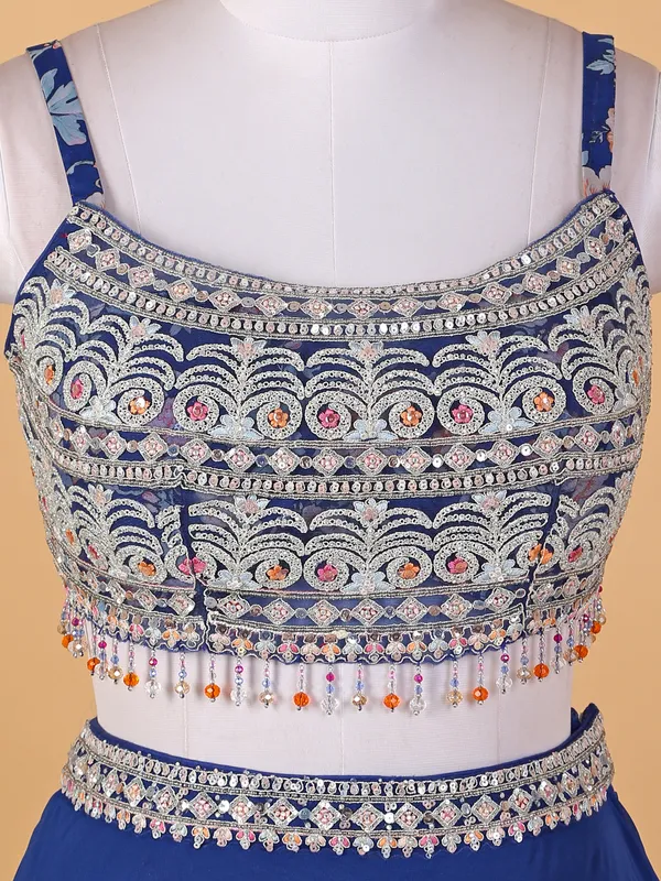 Royal blue georgette jacket style lehenga choli