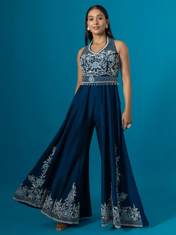 Royal blue jump suit style organza salwar suit