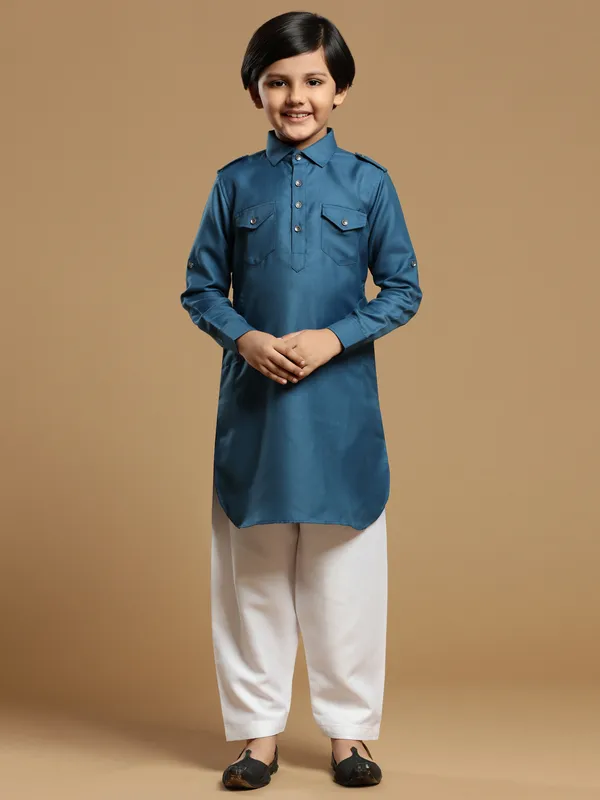 Royal blue outstanding plain cotton silk boys pathani suit