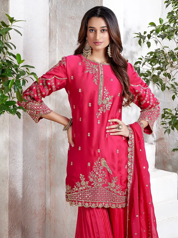 Royal blue printed silk sharara suit