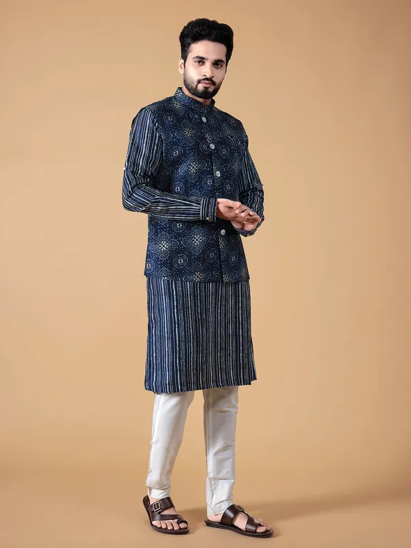 Royal blue printed waistcoat set