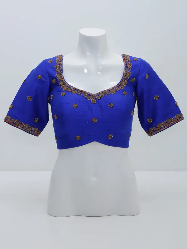 Royal blue raw silk ready made blouse