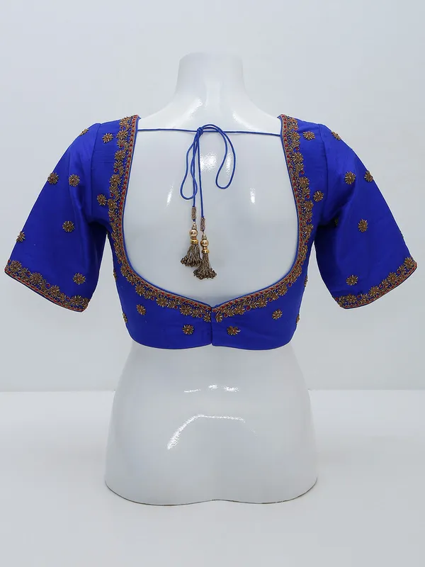 Royal blue raw silk ready made blouse