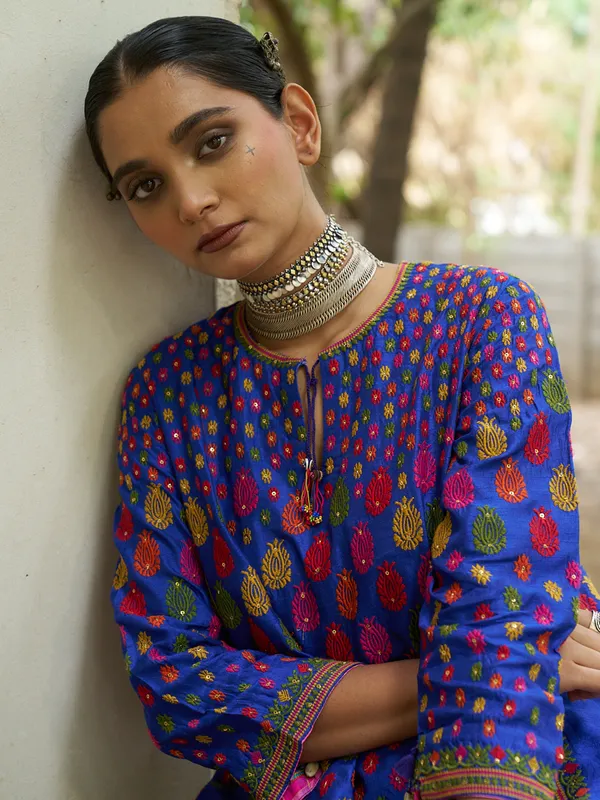 Royal blue silk embroidery salwar suit