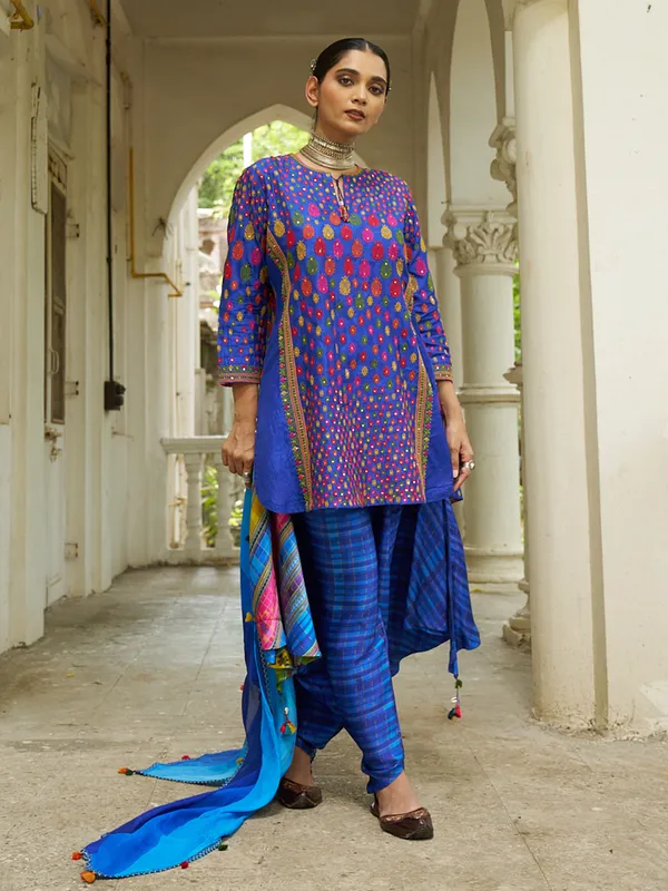 Royal blue silk embroidery salwar suit