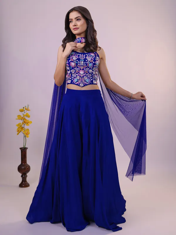 Royal blue silk palazzo suit with dupatta