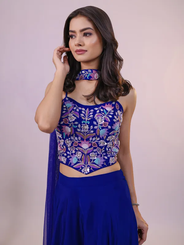Royal blue silk palazzo suit with dupatta