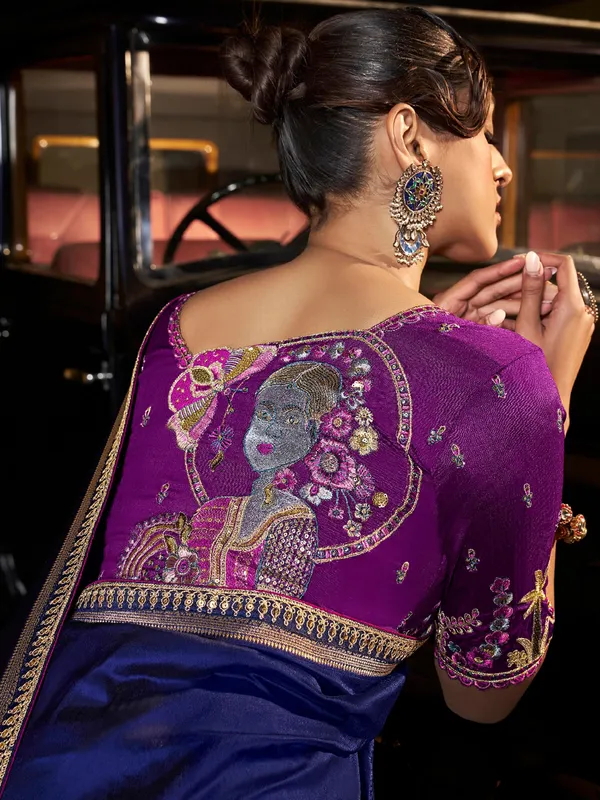 Royal blue silk saree for festival