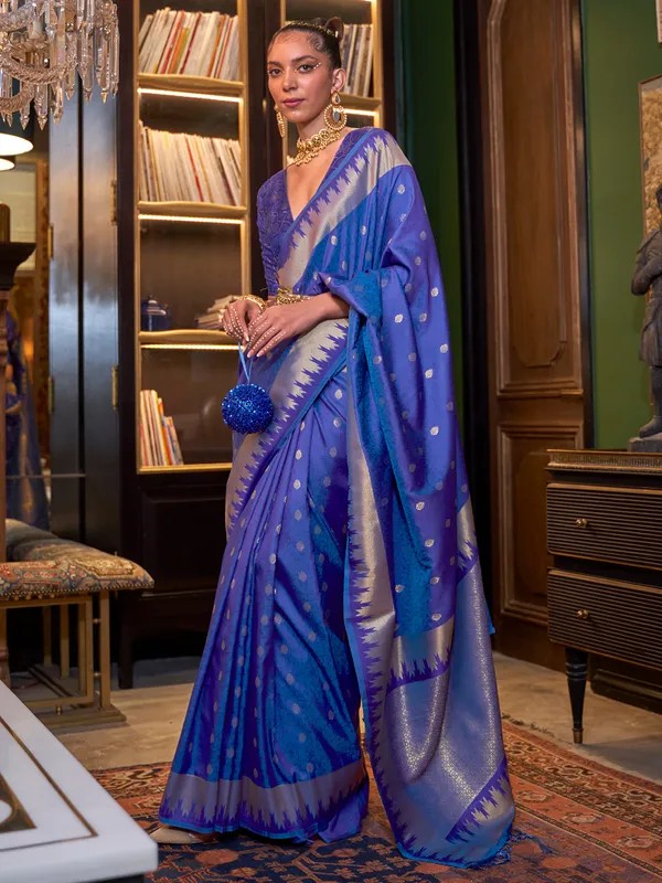 Royal blue silk zari weaving saree