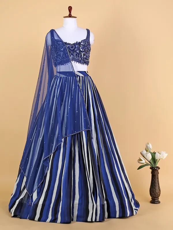 Royal blue stripe georgette lehenga choli