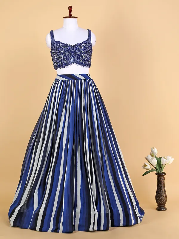 Royal blue stripe georgette lehenga choli