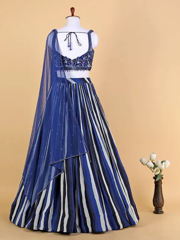 Royal blue stripe georgette lehenga choli