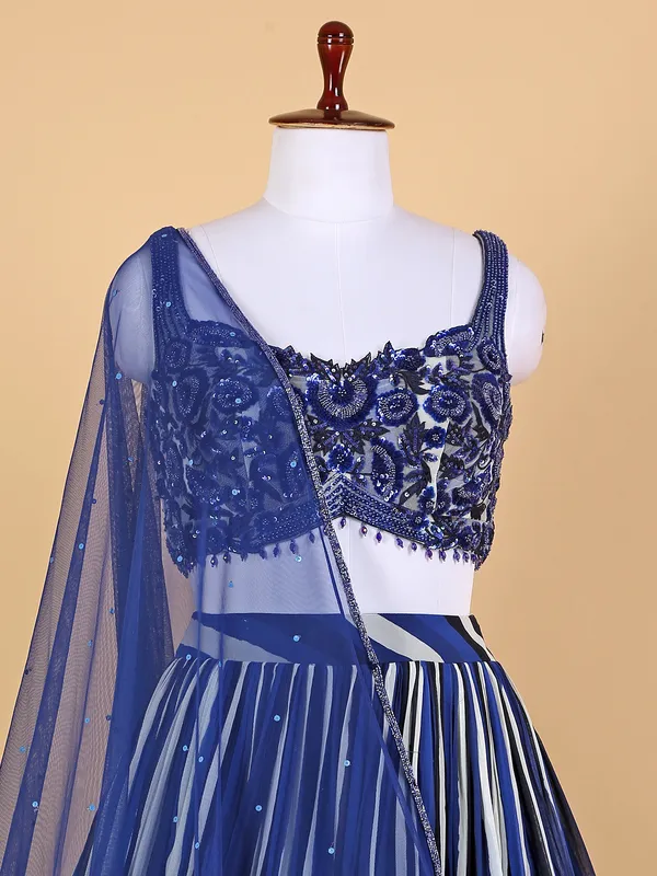 Royal blue stripe georgette lehenga choli