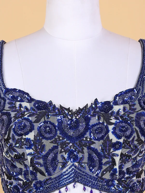 Royal blue stripe georgette lehenga choli