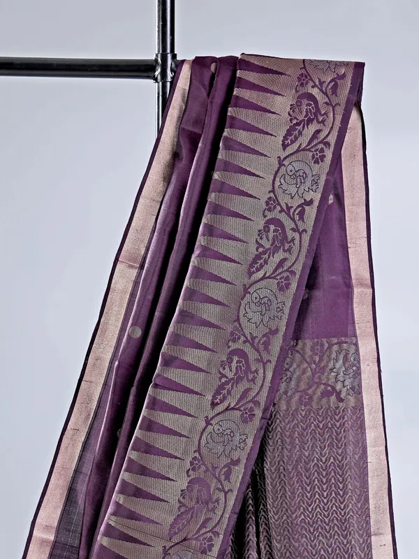 Royal dark purple silk saree with classic zari weave