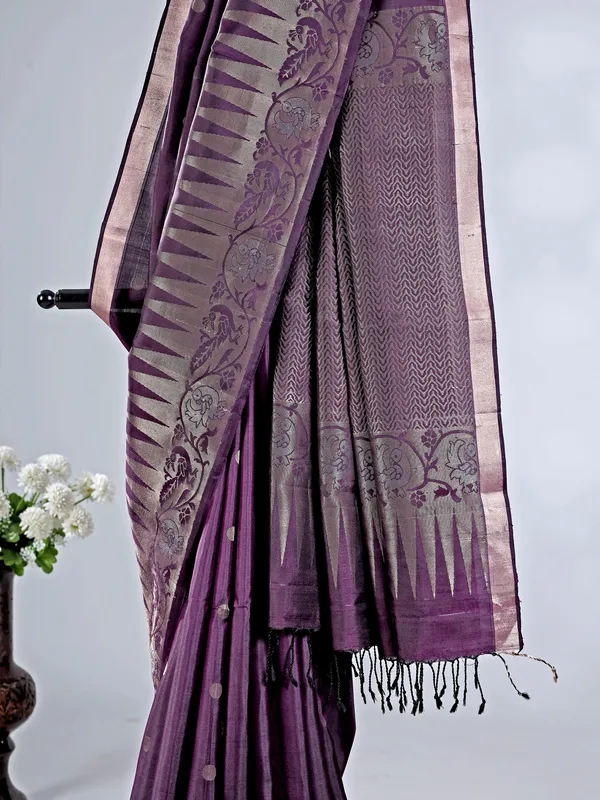 Royal dark purple silk saree with classic zari weave