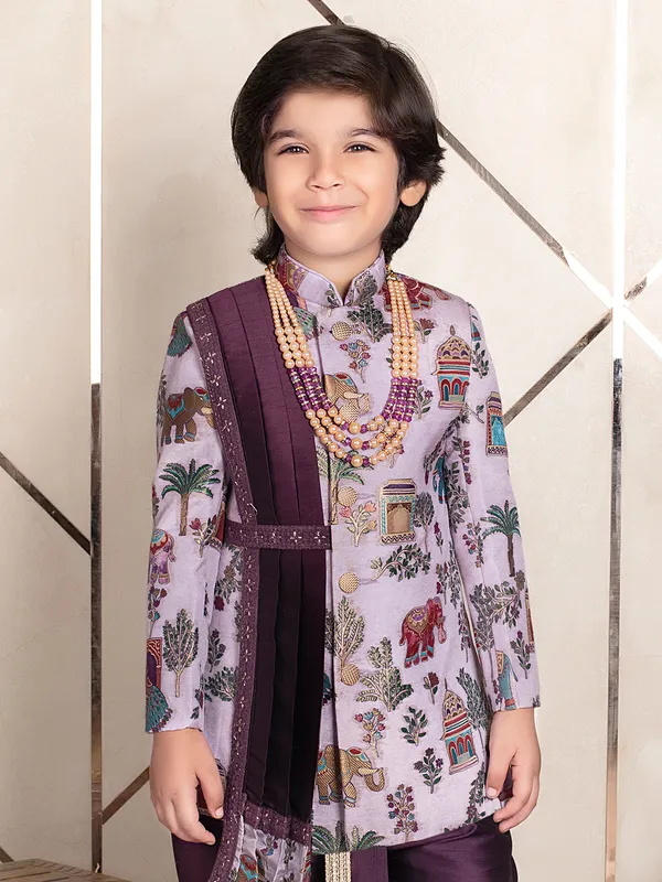 Royal dark purple terry rayon indo western for boys