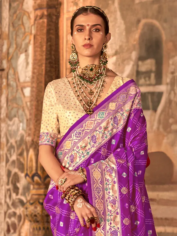 Royal purple silk saree with luxe zari detailing