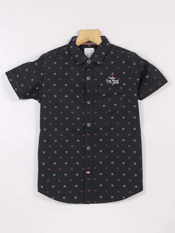 Ruff black cotton half sleeves shirt