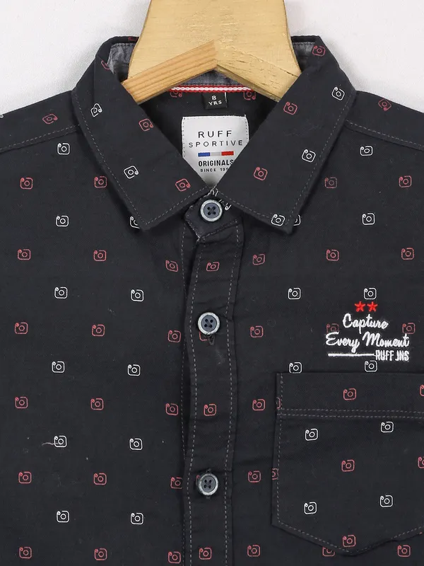 Ruff black cotton half sleeves shirt