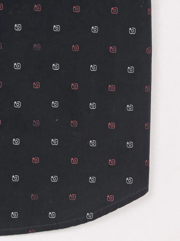 Ruff black cotton half sleeves shirt