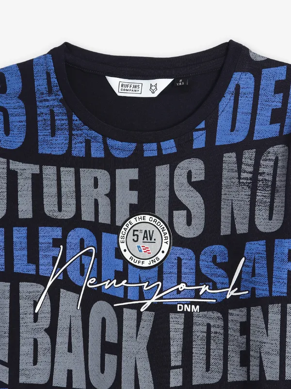 RUFF black printed cotton slim fit t-shirt