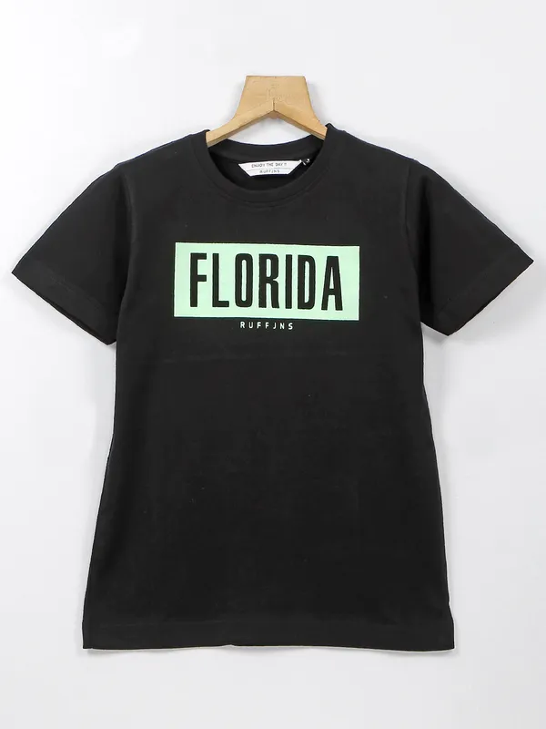 Ruff black printed cotton t shirt