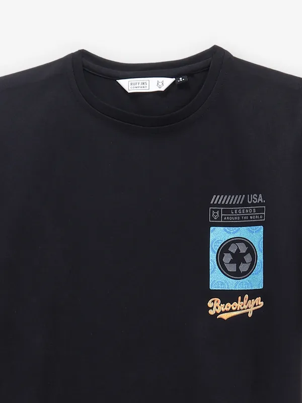 RUFF black printed cotton t-shirt