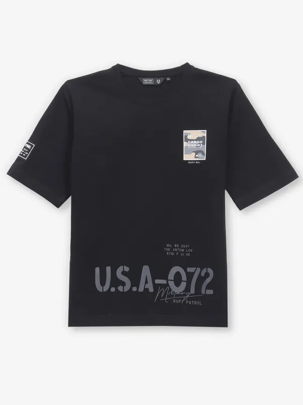 RUFF black printed cotton t-shirt for boys