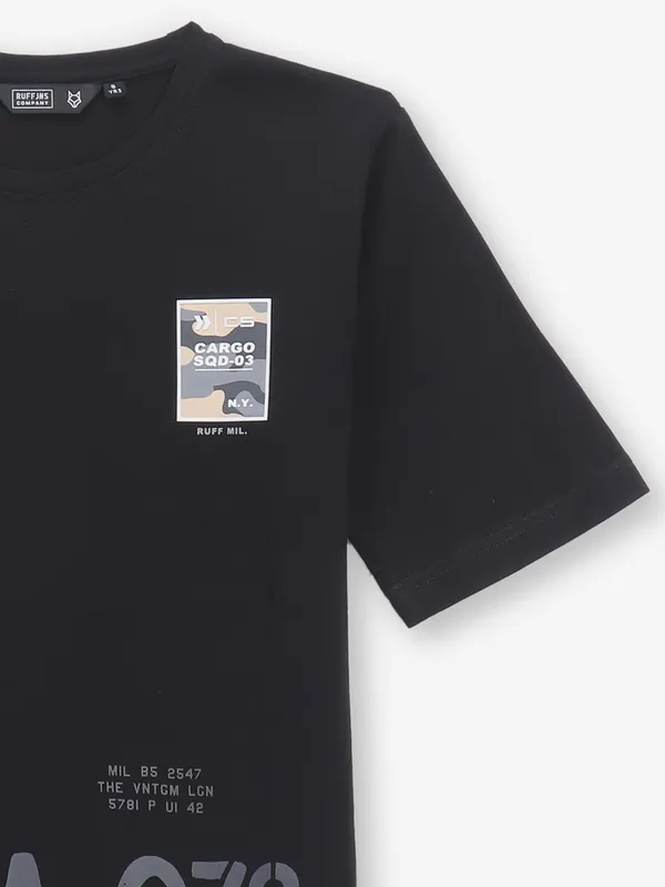 RUFF black printed cotton t-shirt for boys