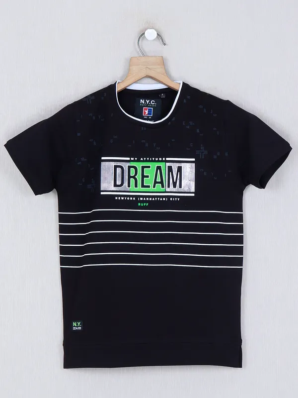 Ruff black printed round neck boys t-shirt