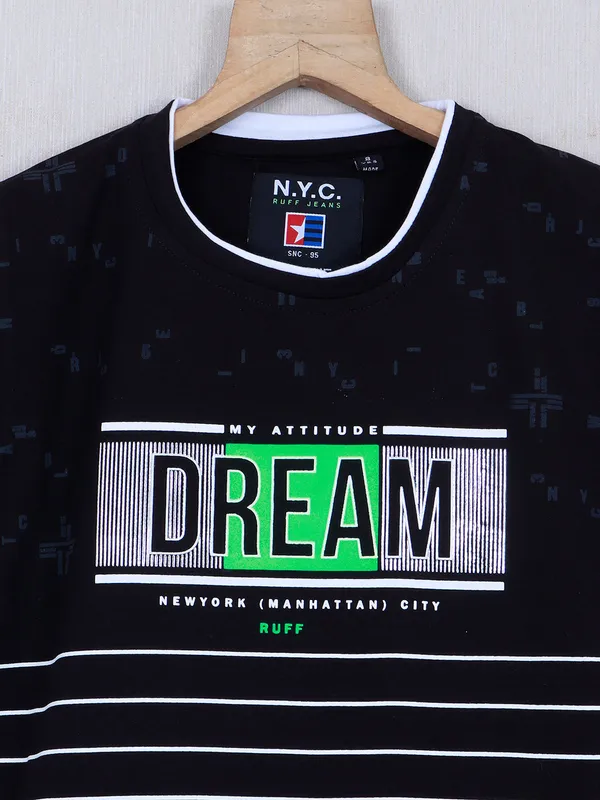 Ruff black printed round neck boys t-shirt