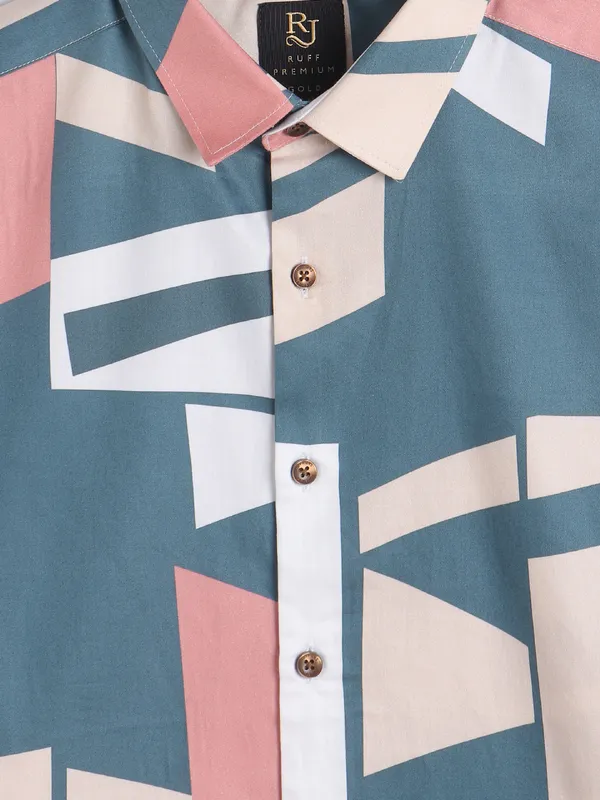 Ruff blue and beige printed shirt