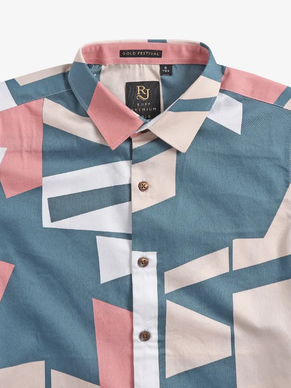 Ruff blue and beige printed shirt