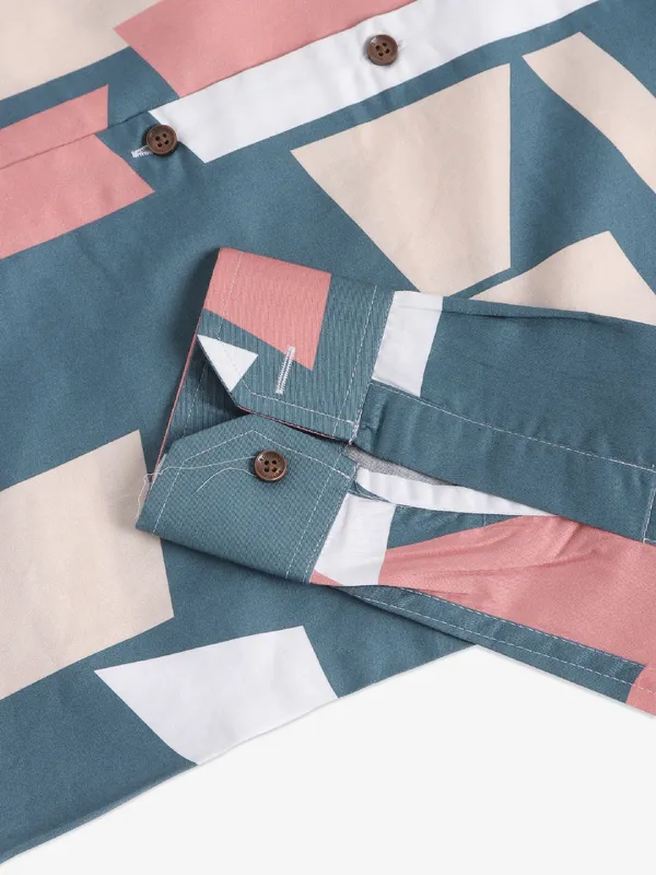 Ruff blue and beige printed shirt