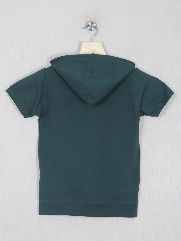 Ruff bottle green cotton printed t-shirt with hood