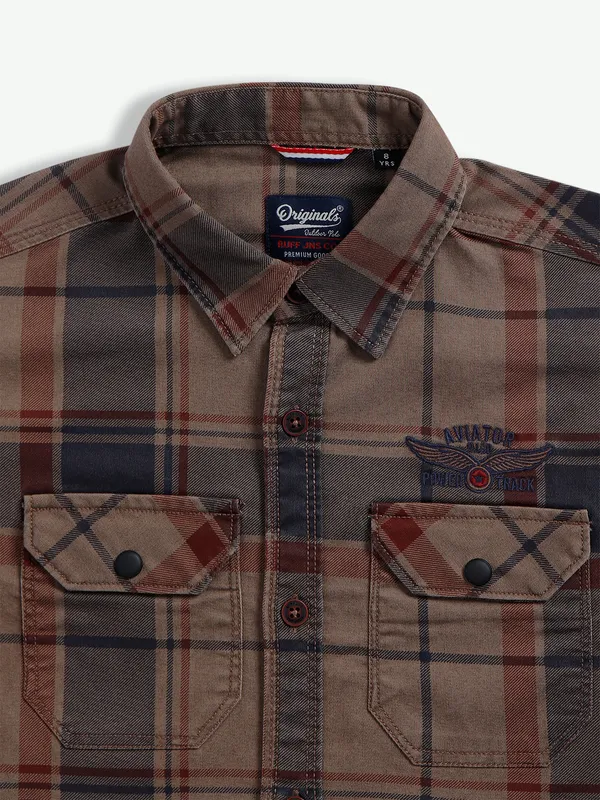 Ruff brown cotton full sleeves shirt