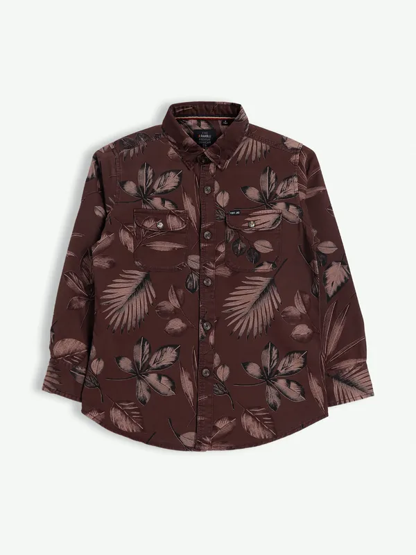 Ruff cotton brown printed shirt