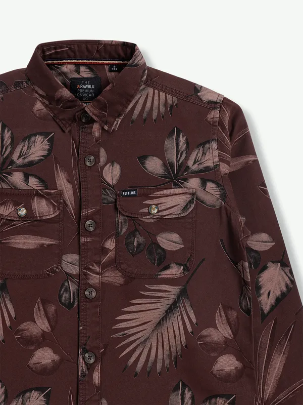 Ruff cotton brown printed shirt