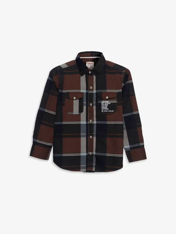 Ruff cotton dark brown checks shirt