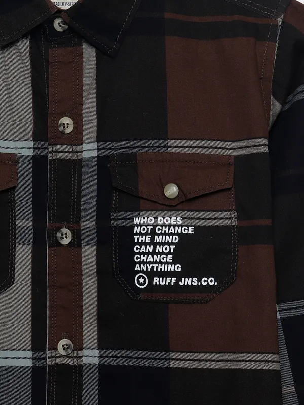 Ruff cotton dark brown checks shirt