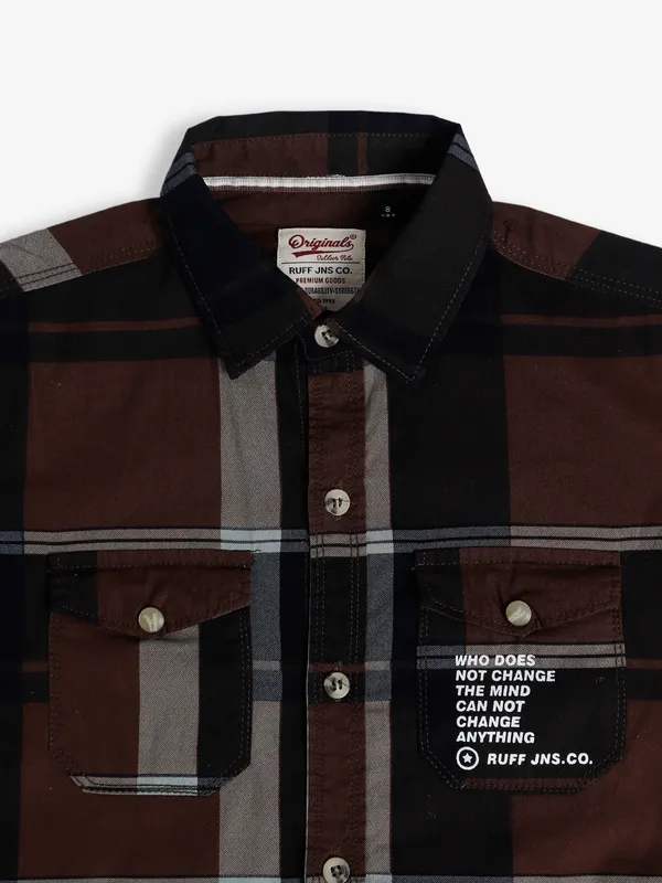 Ruff cotton dark brown checks shirt
