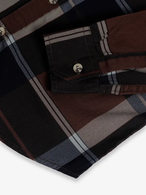 Ruff cotton dark brown checks shirt
