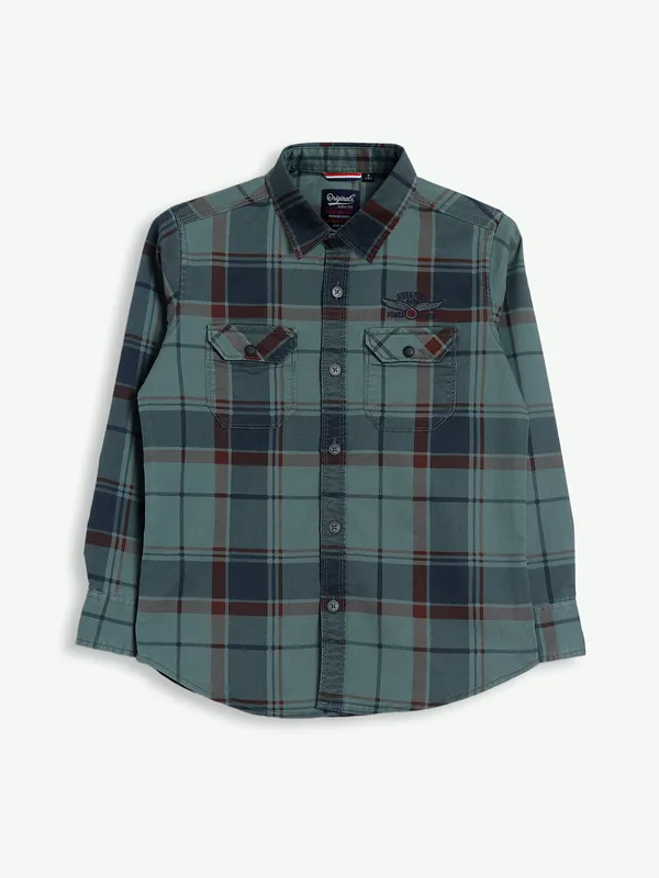 Ruff cotton green checks shirt