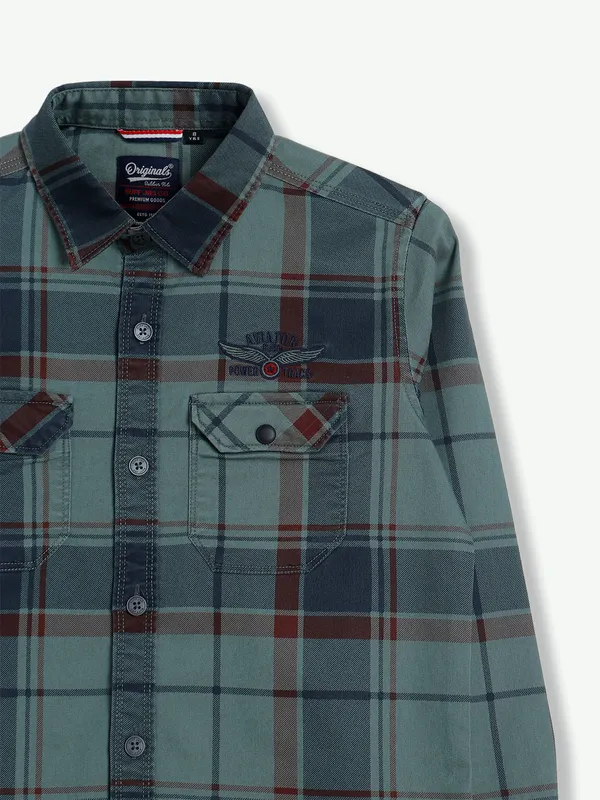 Ruff cotton green checks shirt