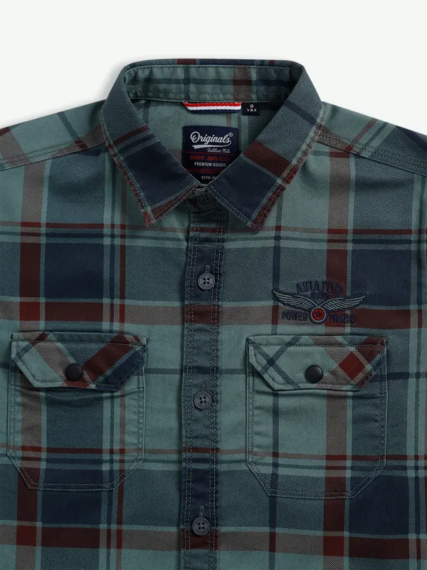 Ruff cotton green checks shirt