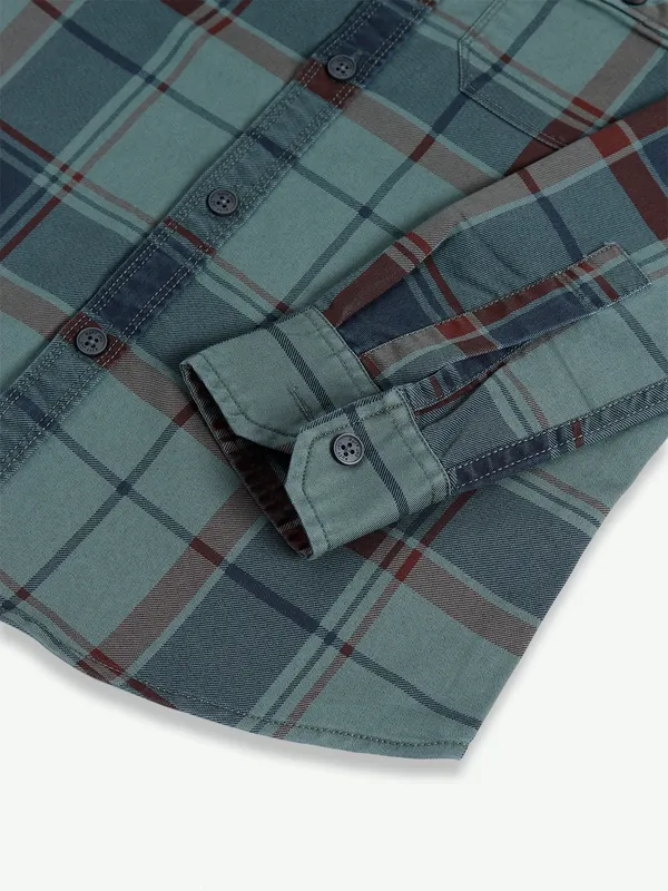 Ruff cotton green checks shirt