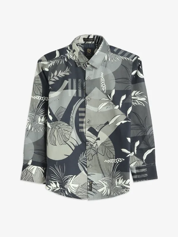 Ruff cotton printed grey shirt